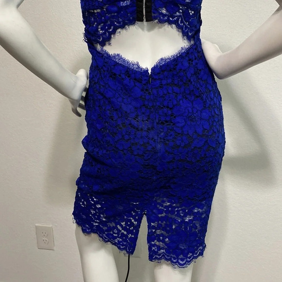 NBD All Me Lace Mini Dress Lined Spaghetti Straps Keyhole Back Blue M - Picture 7 of 11